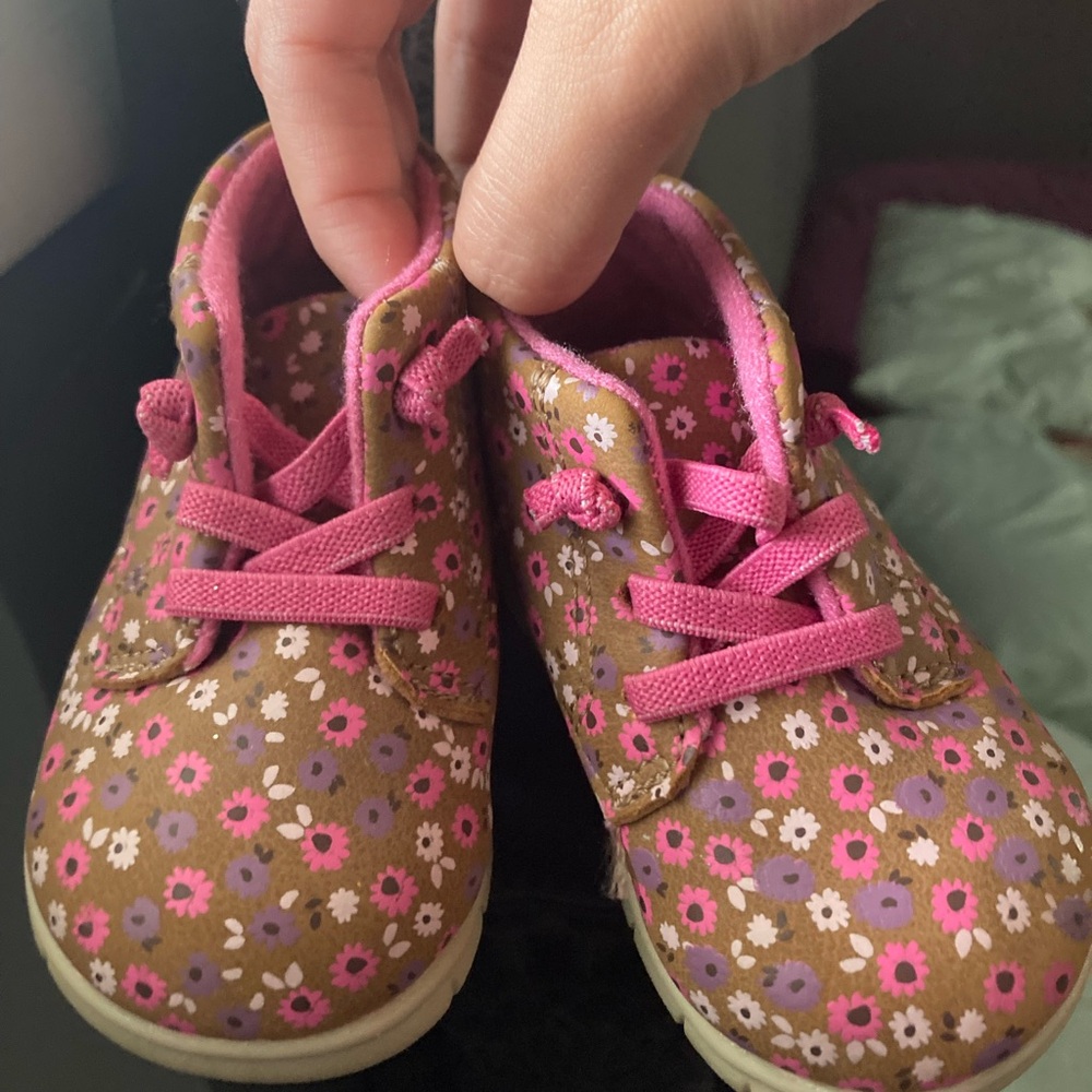 Floral Pink and Brown Kids Shoes